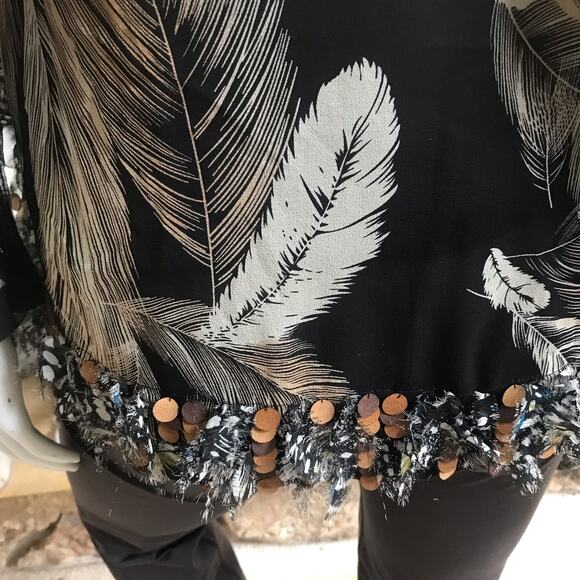 Diane von Furstenberg Silk Feather Long Sleeve Black Shirt Women's Size Medium - Picture 6 of 8